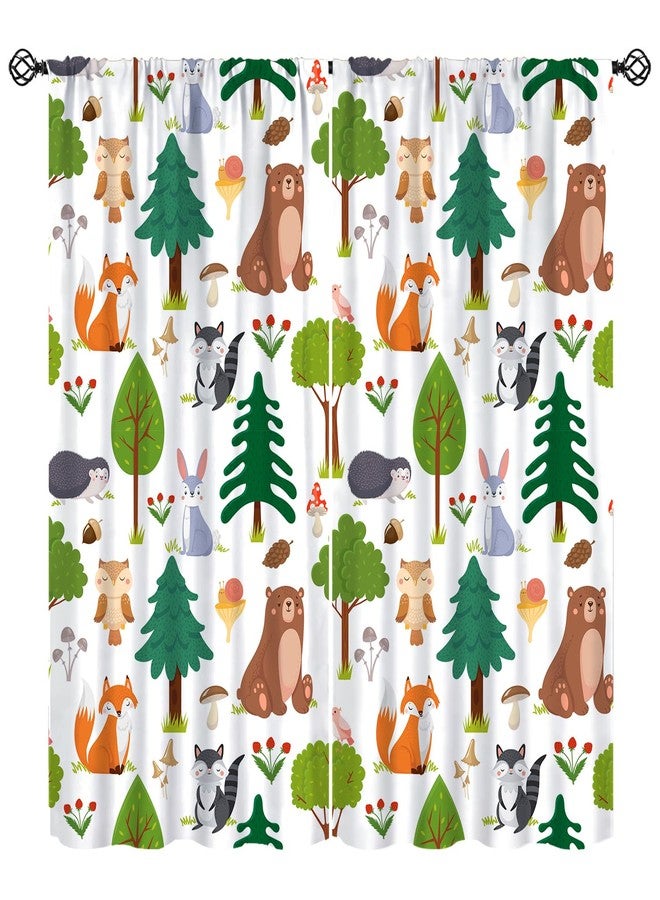 KANEPE Jungle Animal Curtains, Woodland Animals Forest Pattern Window Treatments, Rod Pocket Thermal Insulated Drapes 2 Panel Sets for Kids Room Nursery Classroom, 42" W X 45" L[Decor] - Image 1